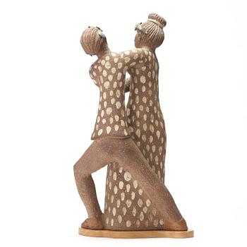 Stig Lindberg, skulptur "Dansande par", chamotterat stengods, Gustavsbergs studio 1940-tal.