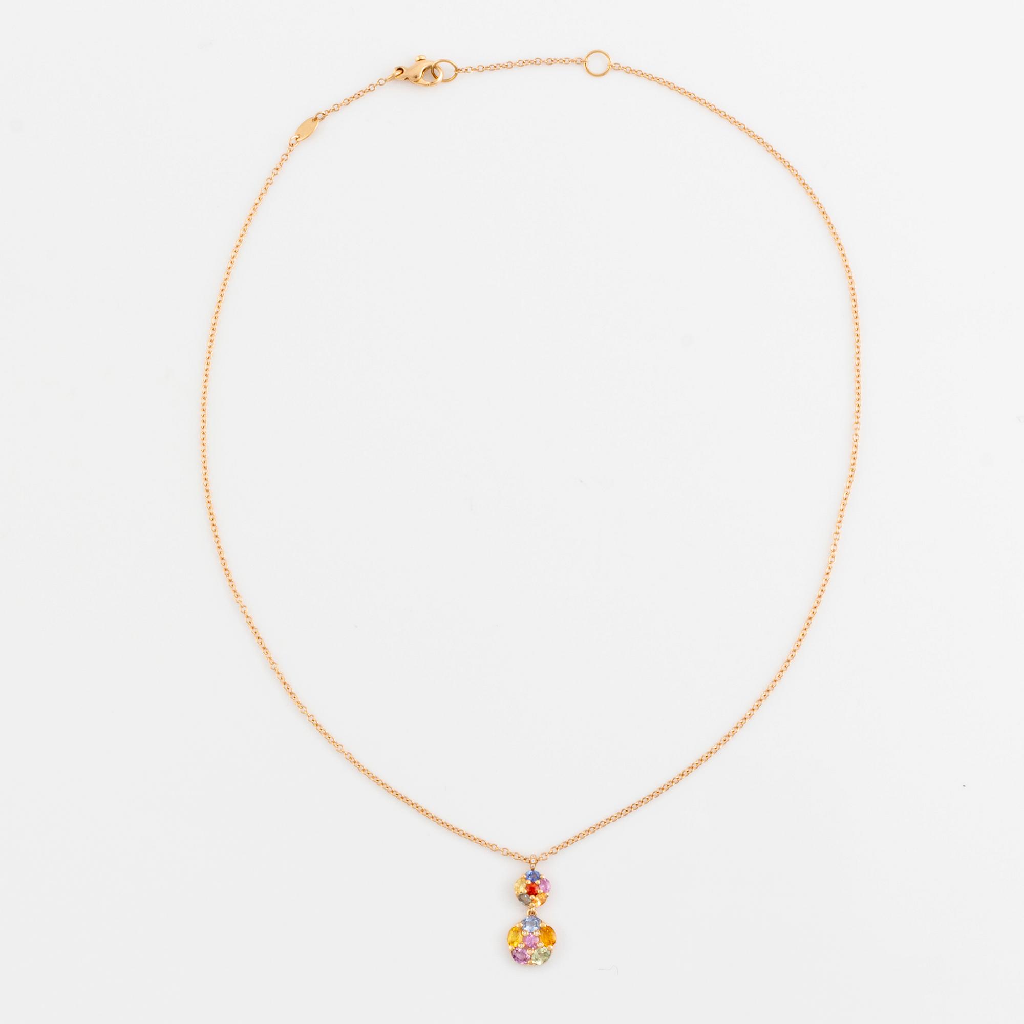 Patrik af Forselles, halsband guld med multifärgade safirer och briljantslipade diamanter.