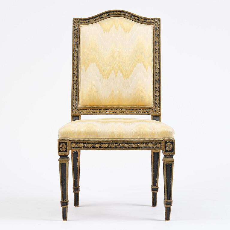 A French Louis XVI chair, late 18th century.