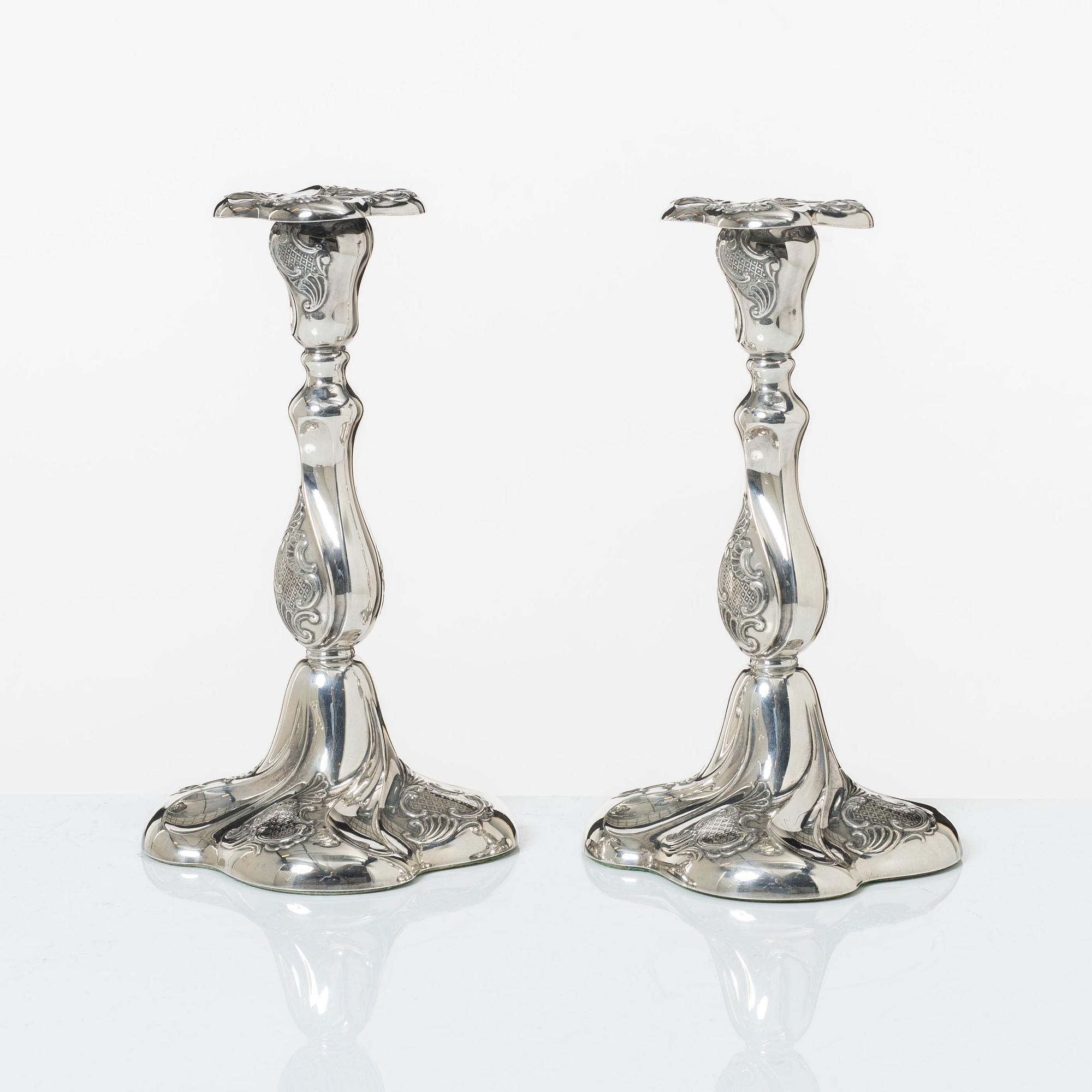A pair of Norwegian silver candlesticks, mark of Thorvald Marthinsen, Tonsberg, circa mid-20th century.