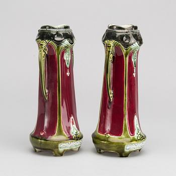 A pair of majolica vases early 1900's.