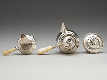 GEORG JENSEN, moccaservis tre delar "Magnolia/Blossom", Köpenhamn 1918-20,
