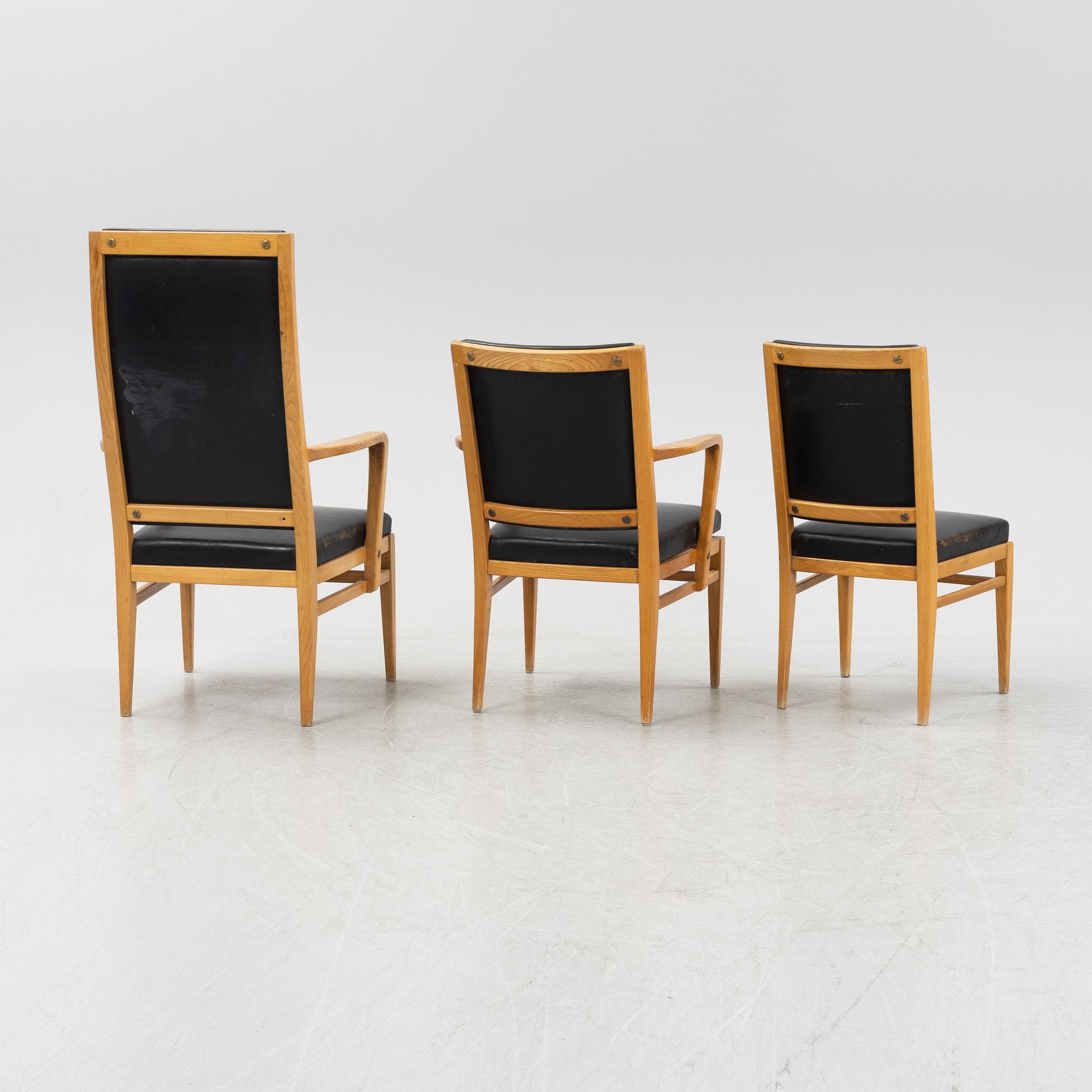 Carl Malmsten, karmstolar 4 st, samt stolar, 3 st, "Riksdagen", 1940-tal. Proveniens Sveriges Riksdag, formgivna 1940.