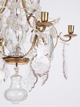 A Swedish Rococo six-light chandelier, 18th century.