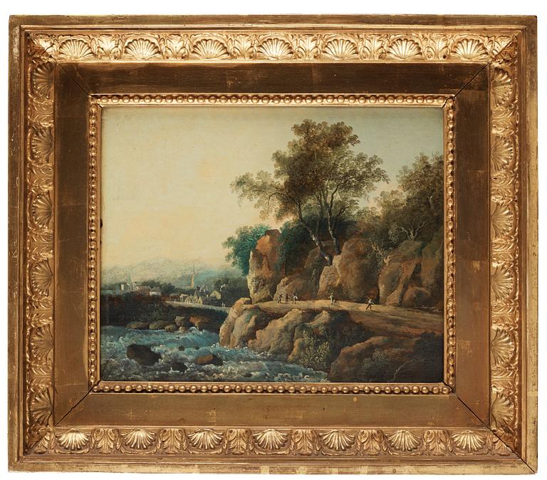 Louis Belanger, Landscape with figures by a stream.