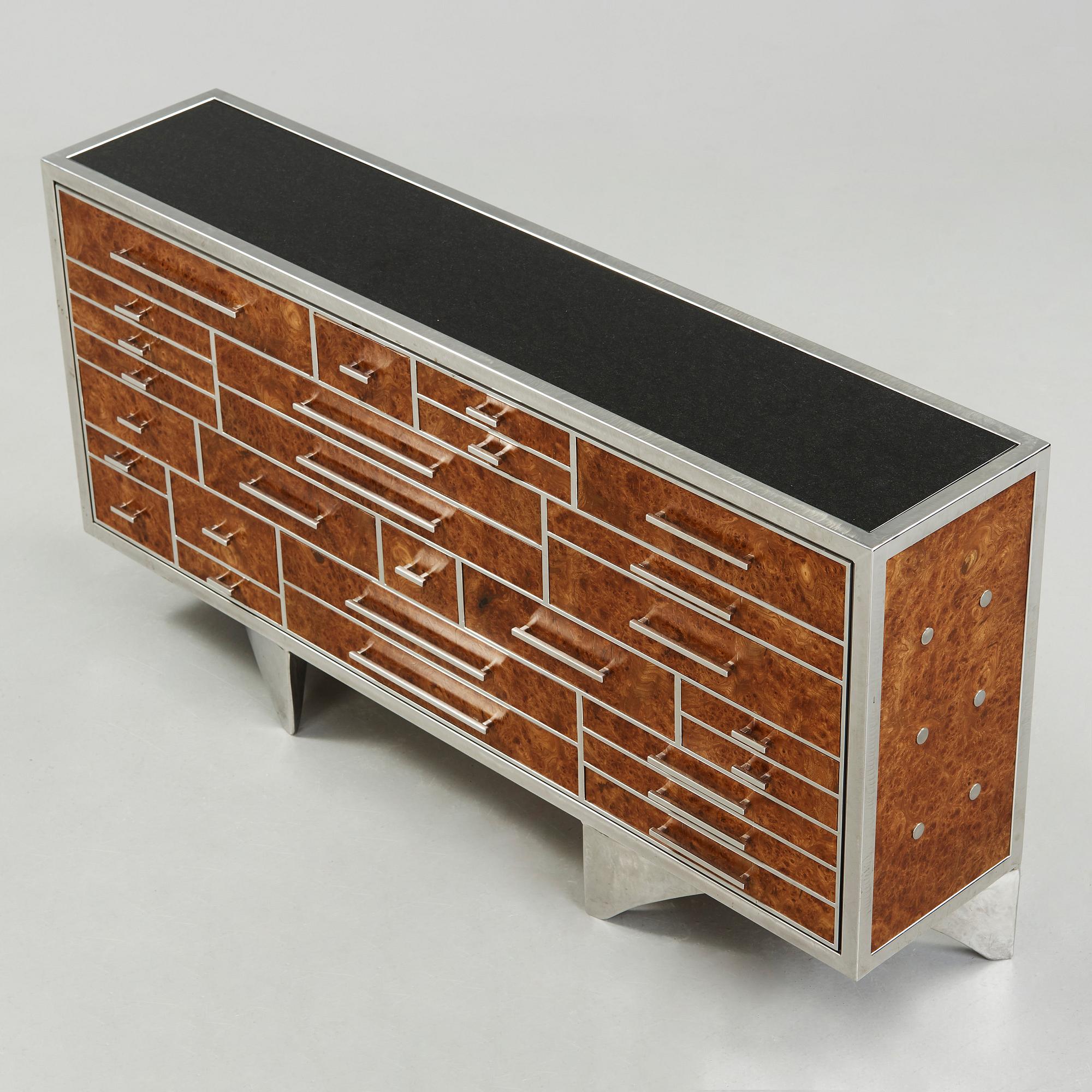BENGT ROSENSTRÖM, sideboard "Stockholm", rotfanerad och rostfritt stål, Ängelholm 2004.