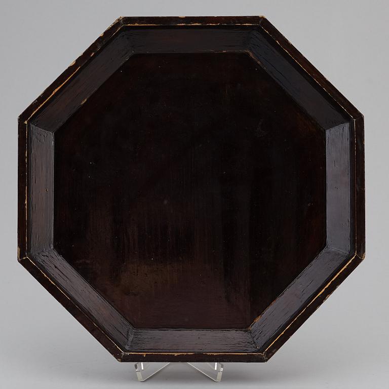 A nine piece enamel on coppar  cabaret in a wooden box, Qing dynasty.