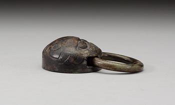 An archaistic mascaron with ring handle, presumably Qing dynasty.