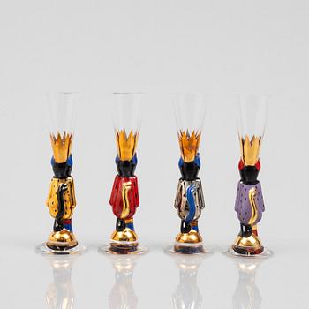 Gunnar Cyrén, four shot glasses, so-called devil glasses, from the Nobel service, Orrefors.