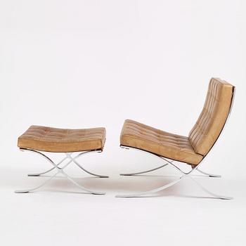 Ludwig Mies van der Rohe, fåtölj med fotpall, "Barcelona", Knoll, 1970-tal.