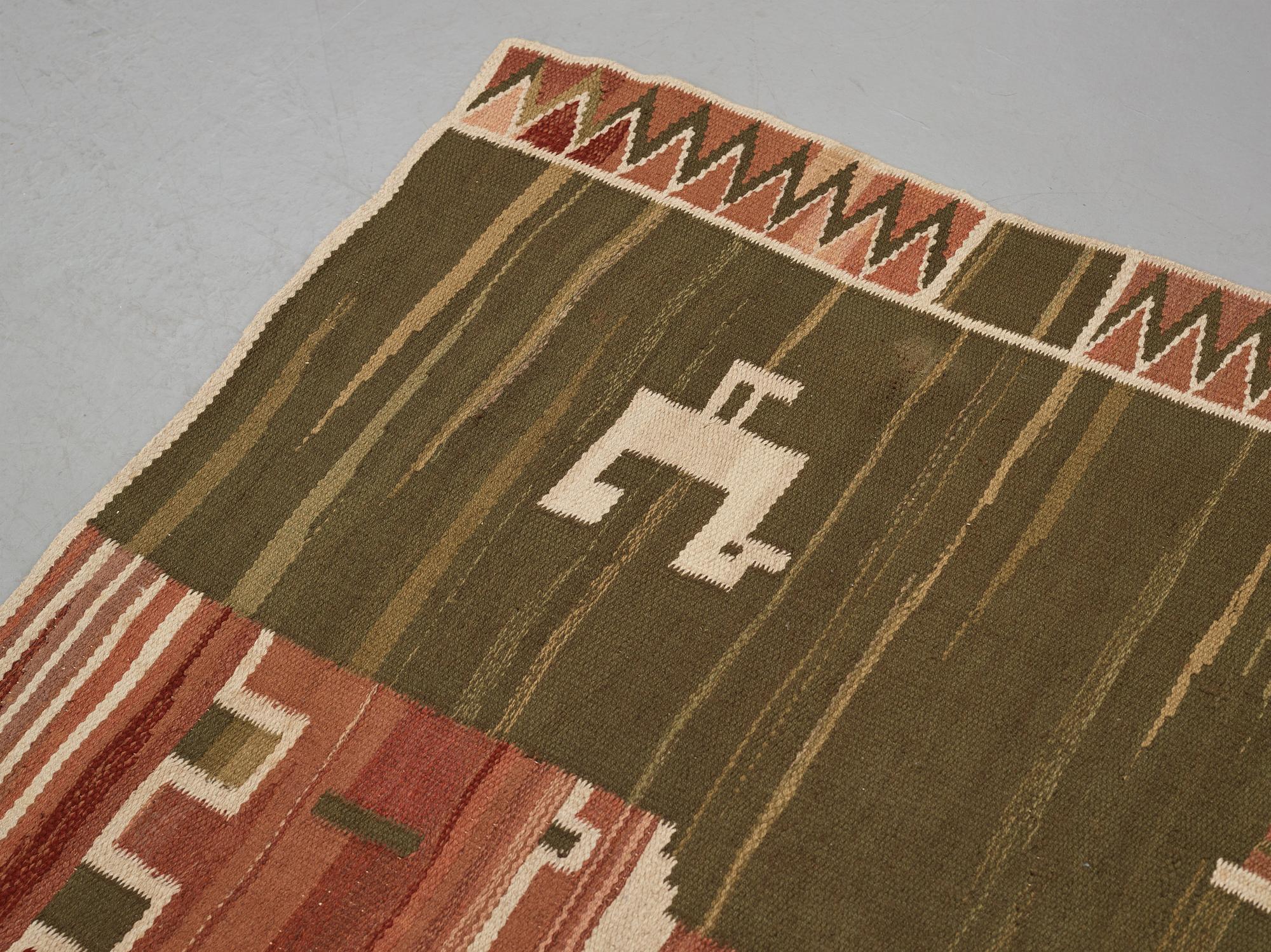 Barbro Nilsson, Matto,"Slottet", flat weave, ca 280-282 x 295,5-309,5 cm, designed by Barbro Nilsson, unsigned.