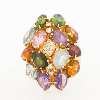 A RING, amethyst, topaz, citrine, tourmaline, garnet, diamond, 18K gold.