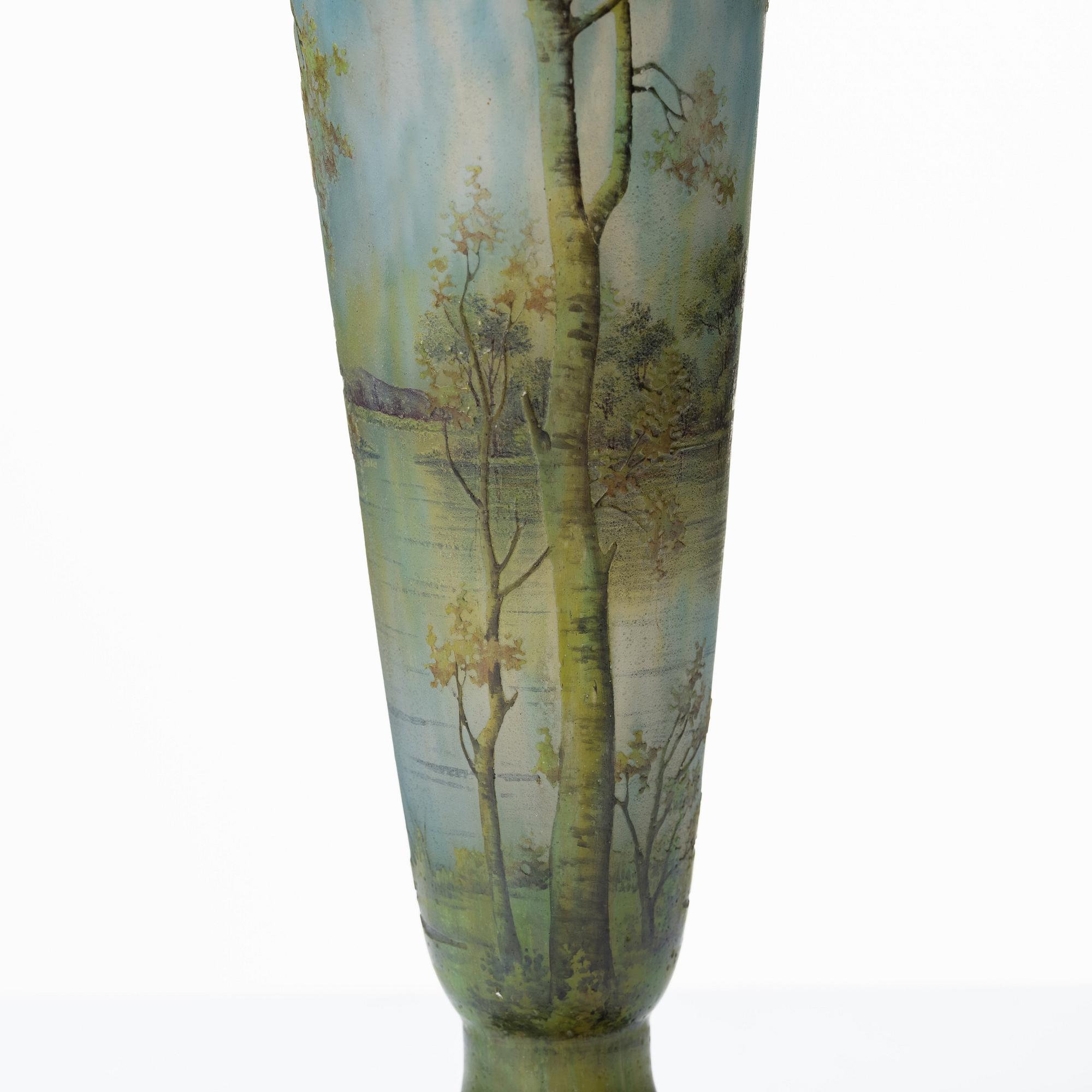Daum, an Art Nouveau enamel painted cameo glass vase, Nancy France.