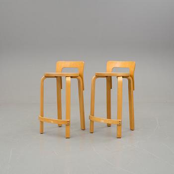 ALVAR AALTO, barstolar, ett par, "K65", Artek. Modellen formgiven 1935.