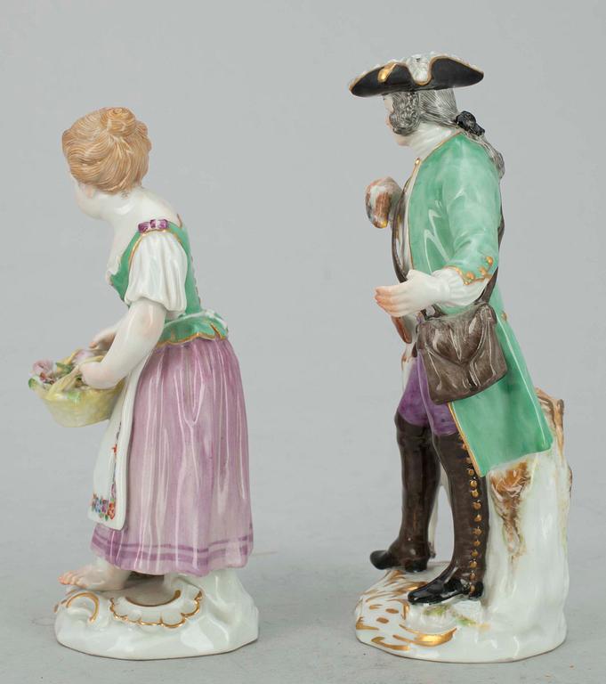 FIGURINER, 2 st, porslin, Meissen, 1800/1900-tal.