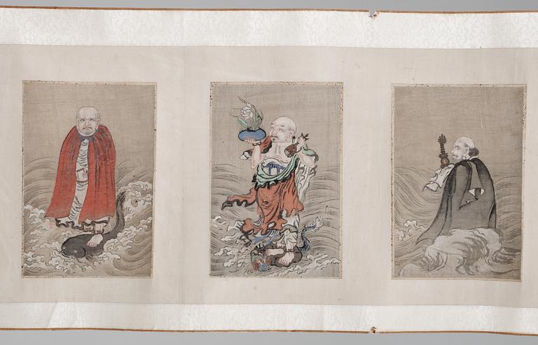 OKÄND KONSTNÄR, sidenmålningar, 18 st, Kina. Qing dynastin.