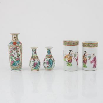 Vaser 5 st, porslin, Kanton, kina, 1800-tal.