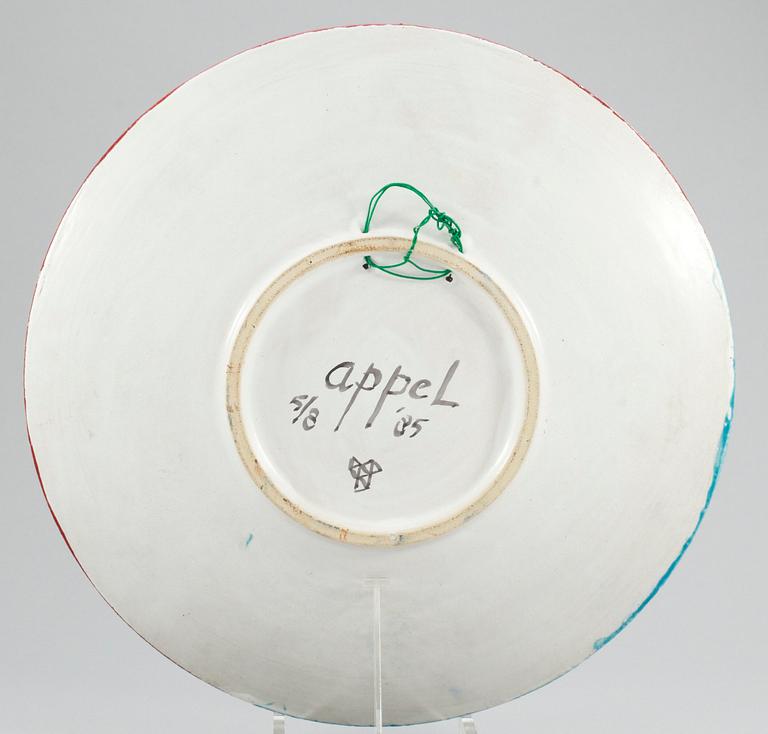 A Karel Appel ceramic dish, 5/8, dated '85.
