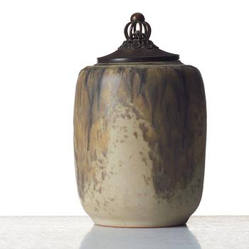 Patrick Nordström, a stoneware jar with patinated bronze cover, Royal Copenhagen, Denmark 1918.