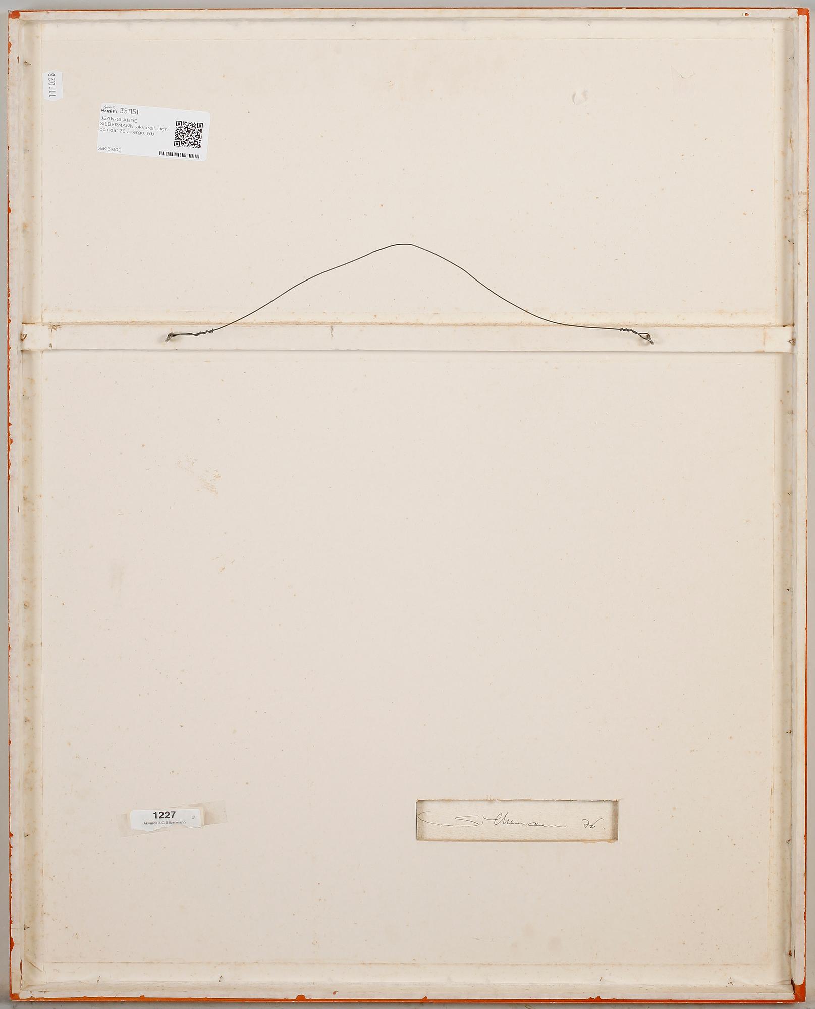 JEAN-CLAUDE SILBERMANN, akvarell, à tergo signerad och daterad 76.