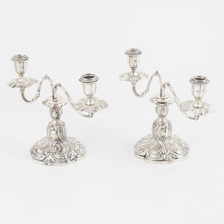 A Pair of Swedish Silver Rococo-Style Candelabras, mark of CF Carlman, Stockholm 1930.