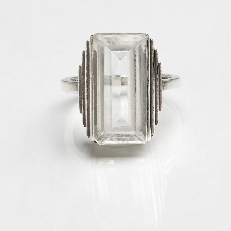 Wiwen Nilsson, a sterling and facet cut rock crystal ring, executed in Lund Sweden 1964.