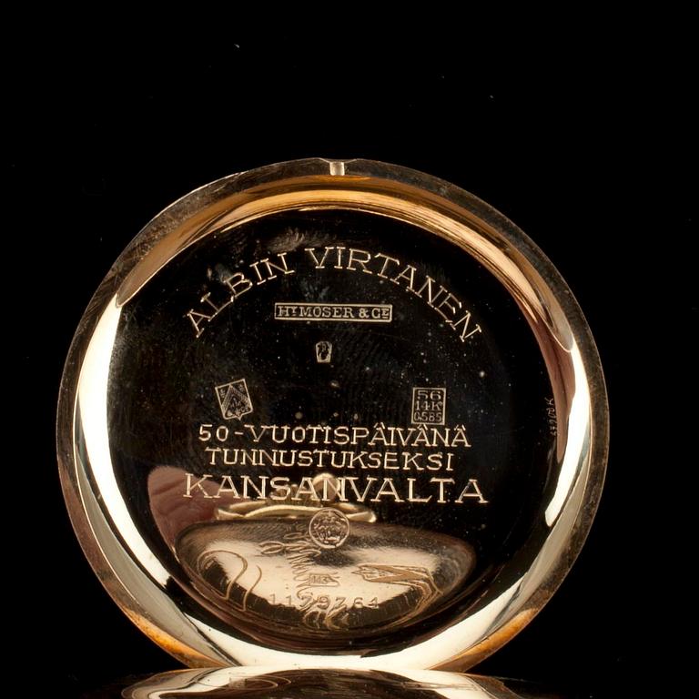 FICKUR, Moser & Cie. Ytterskalet 14K guld, 1930-tal. Klockked 14K guld med estniska stämplar. Vikt 16 g.