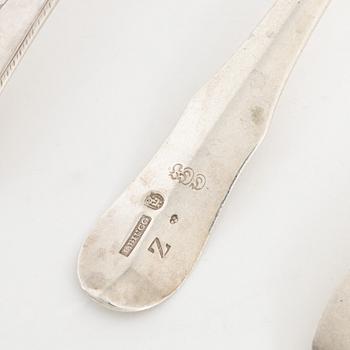 Skedar, 5 st, silver, bland annat Lars Biugg, Jönköping 1782.
