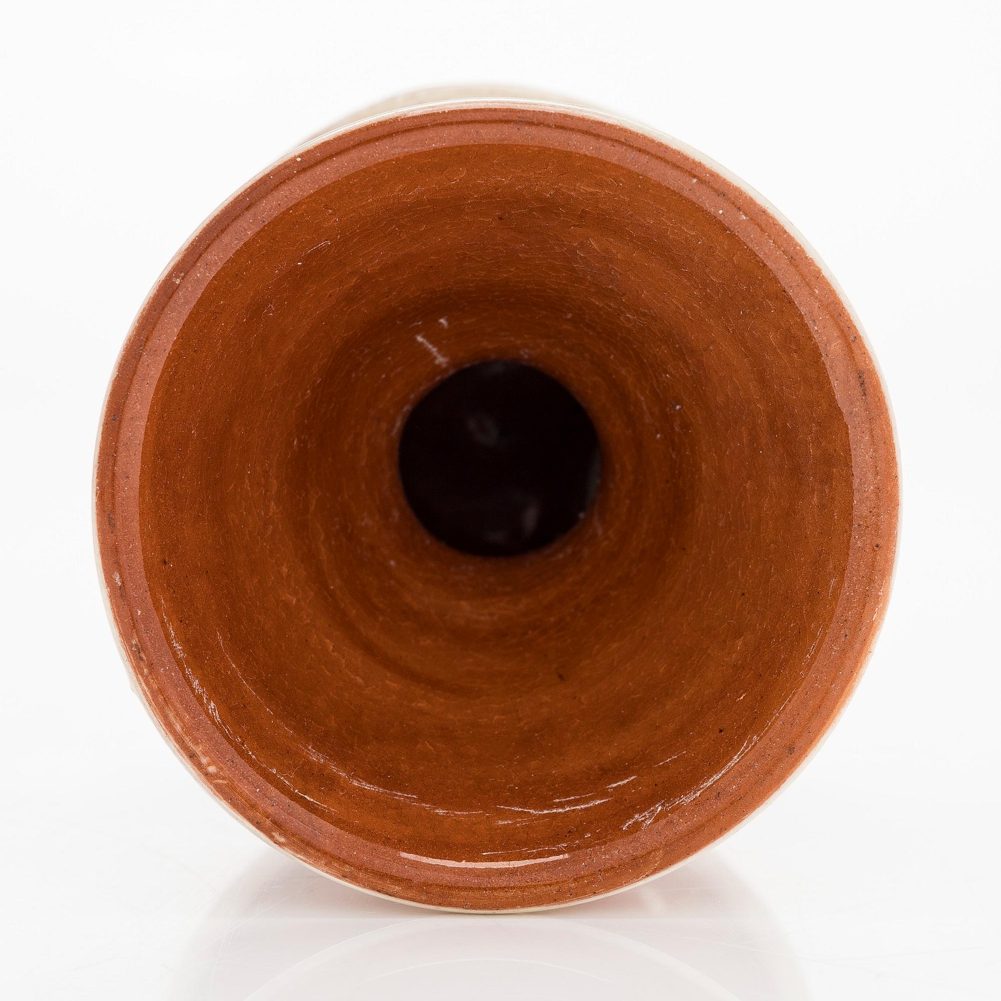 Marita Lybeck, candlestick, red clay, signed ML.