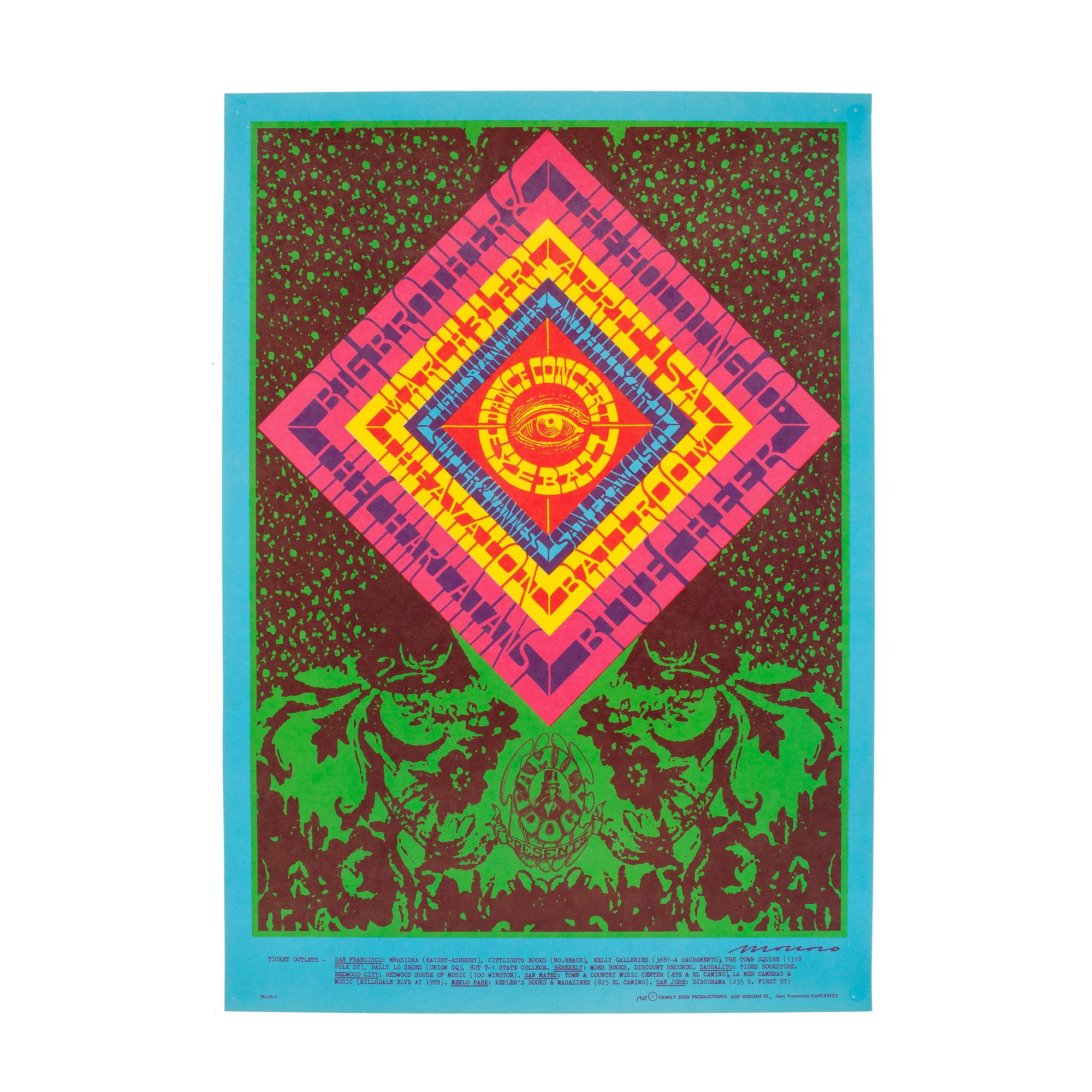 PSYKADELISKA KONSERTAFFISCHER, 2 st, offset, affisch, "Jefferson airplane"&"Grateful dead", "Big brother"&"Blue cheer", 1966-1967.