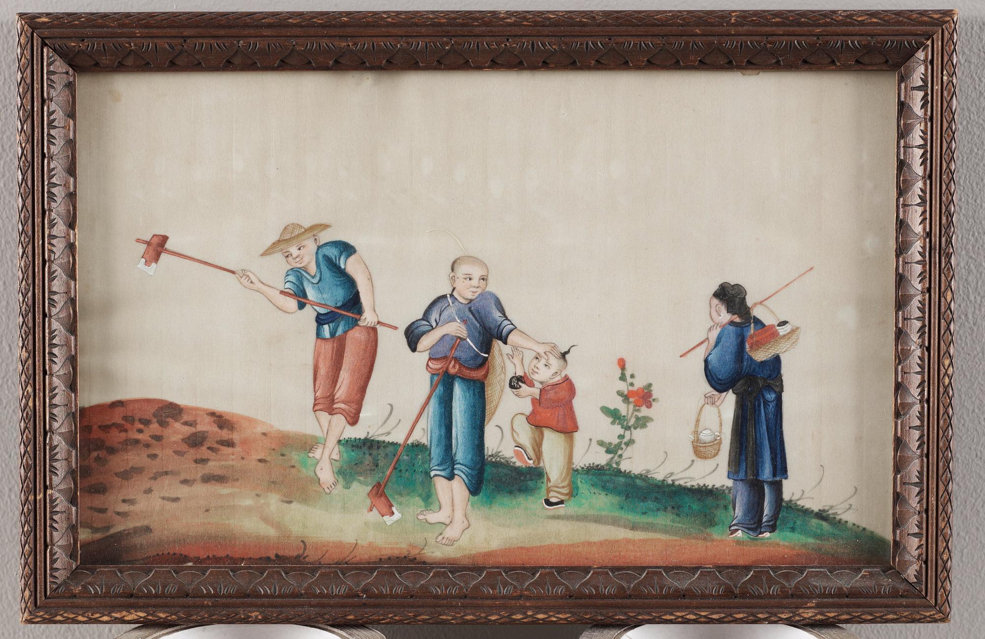 GOUACHER,14 stycken. Qingdynastin sent 1800-tal.
