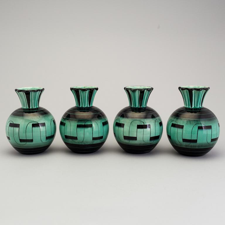 ILSE CLAESSON, "Serie V", vaser, 4 st,  flintgods. Rörstrand 1930-tal.