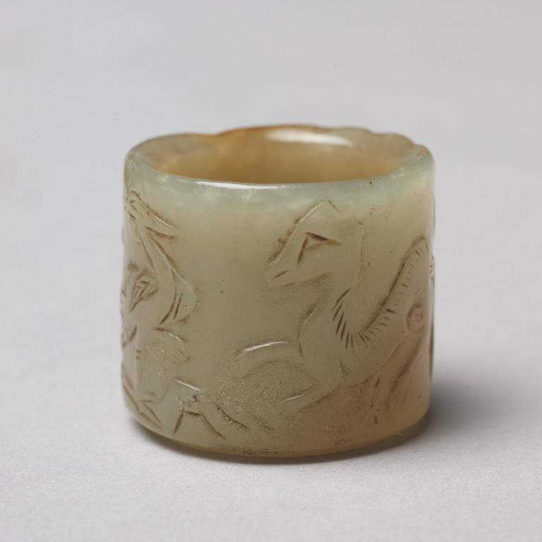 A set of five Chinese nephrite archers rings.