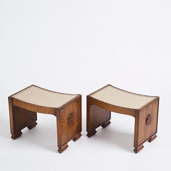 Swedish Grace, a pair of oak stools, 1920s.