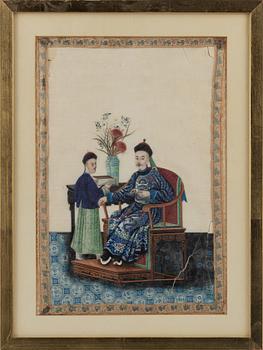 Målningar, ett par, på rispapper. Qingdynastin, 1800-tal.