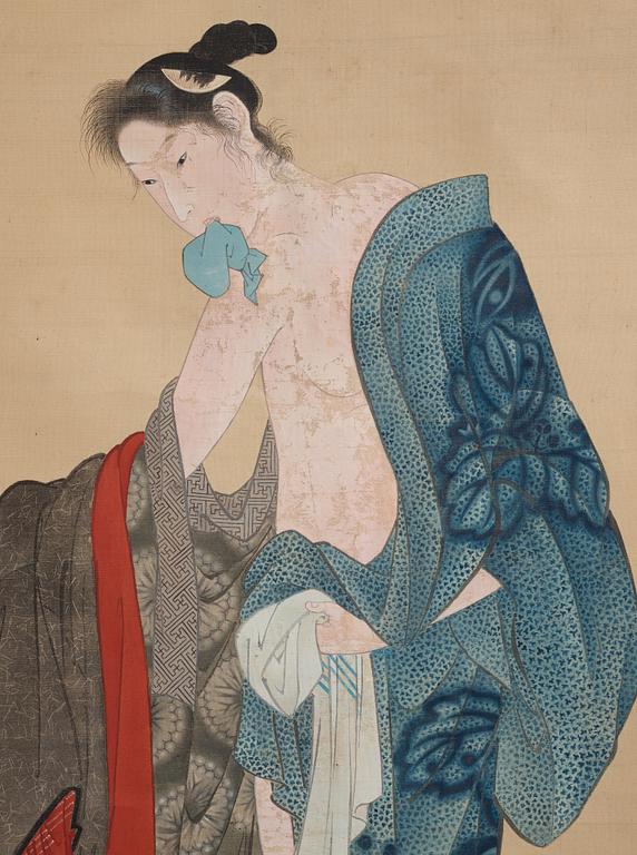 A Japanese hanging scroll, ink and color on paper, unknown artist, mid 19th Century.