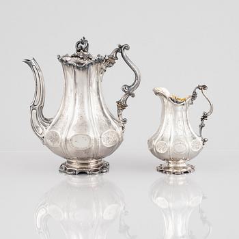 Gustaf Möllenborg, a silver coffee pot and creamer, Stockholm, Sweden, 1847.