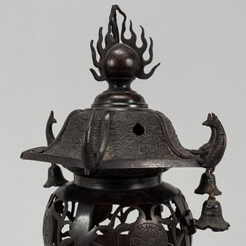 A 20th century Japanese bronze light holder pagoda.