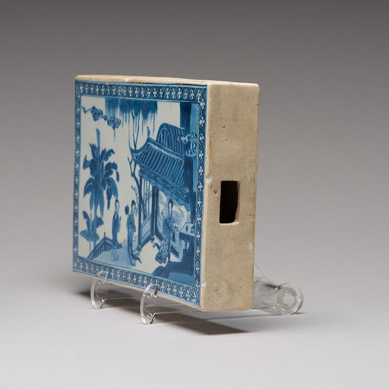 A blue and white screen tile, Qing dynasty, Kangxi (1662-1722).