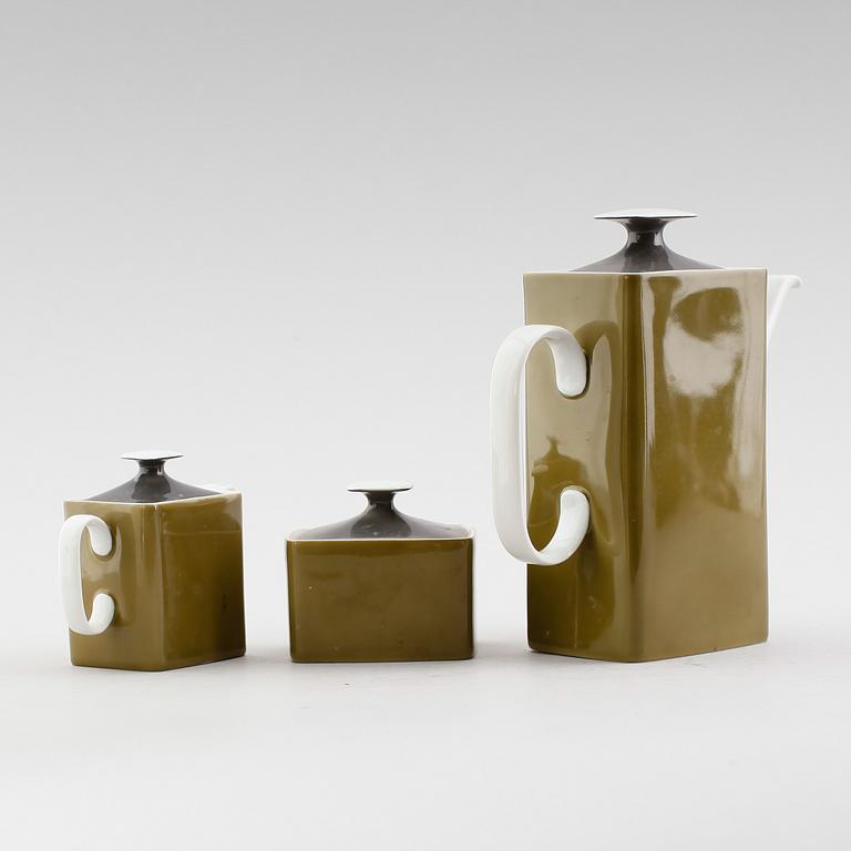 KAFFEKANNA, SOCKERSKÅL SAMT GRÄDDKANNA, porslin, Rosenthal Studio Linie forme carrée.