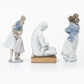 Lladró, figuriner, 3 st, "A nurturing bond", "Loving touch" och "Want to be like you", Spanien.