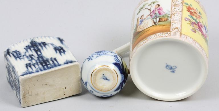 PARTI PORSLIN, 3 delar, bl a Meissen, 1800/1900-tal.
