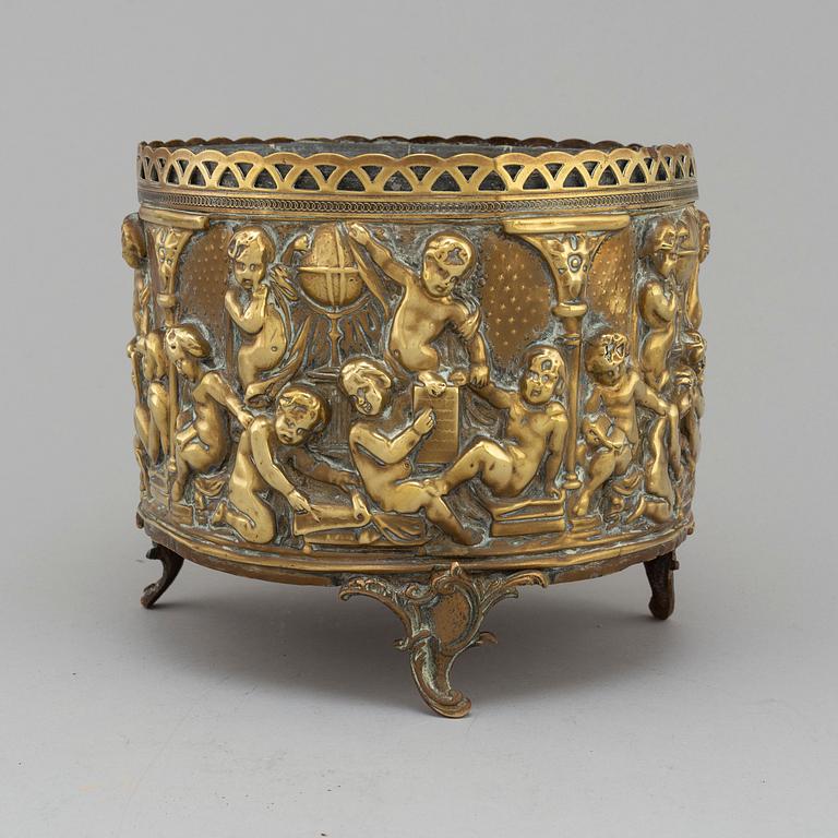 A 19th century brass flower pot.