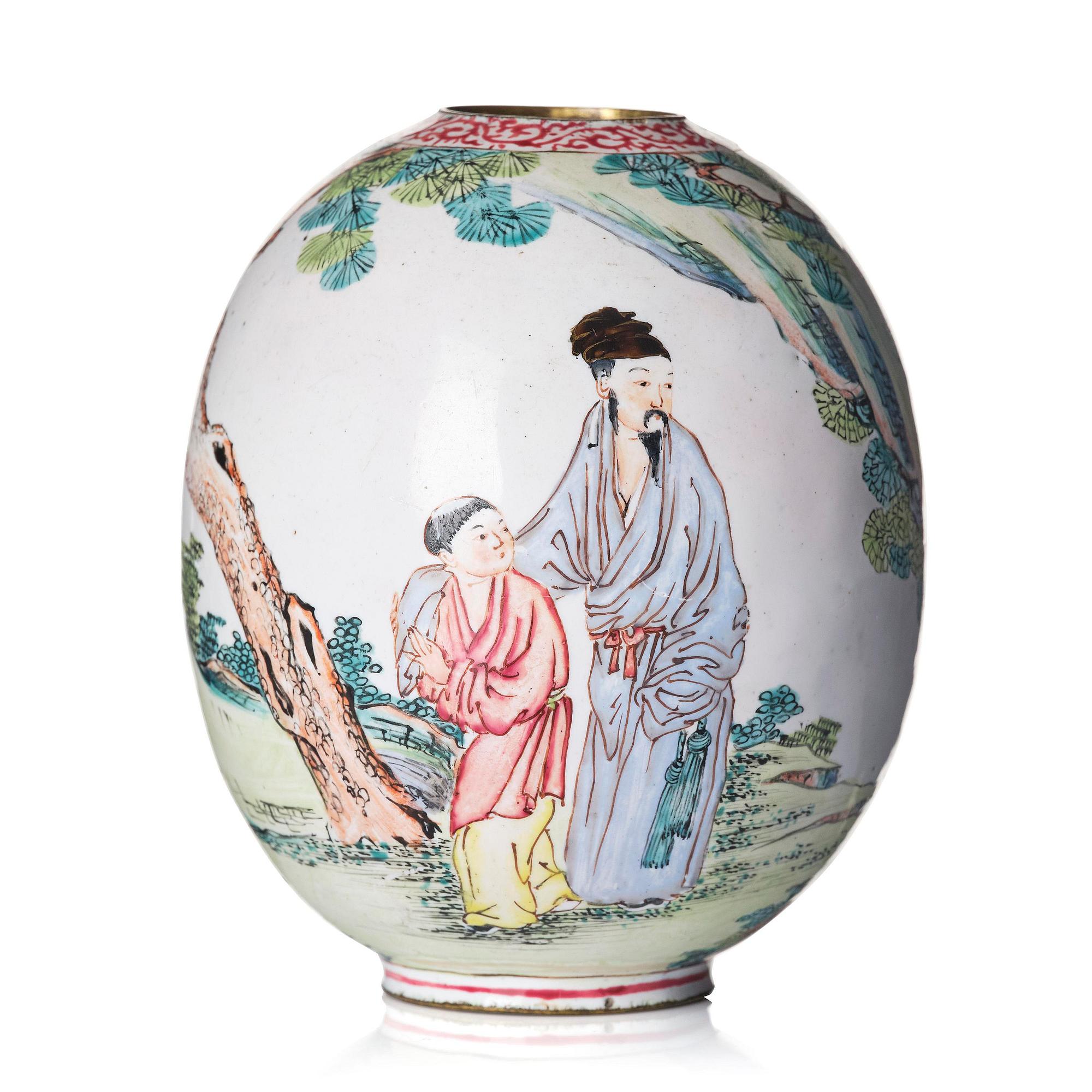 Vas, emalj på koppar. Qingdynastin, 1700-tal.