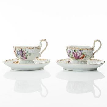 A set of ten porcelain coffee cups with saucers, Meissen-like mark, first half of the 20th Century.