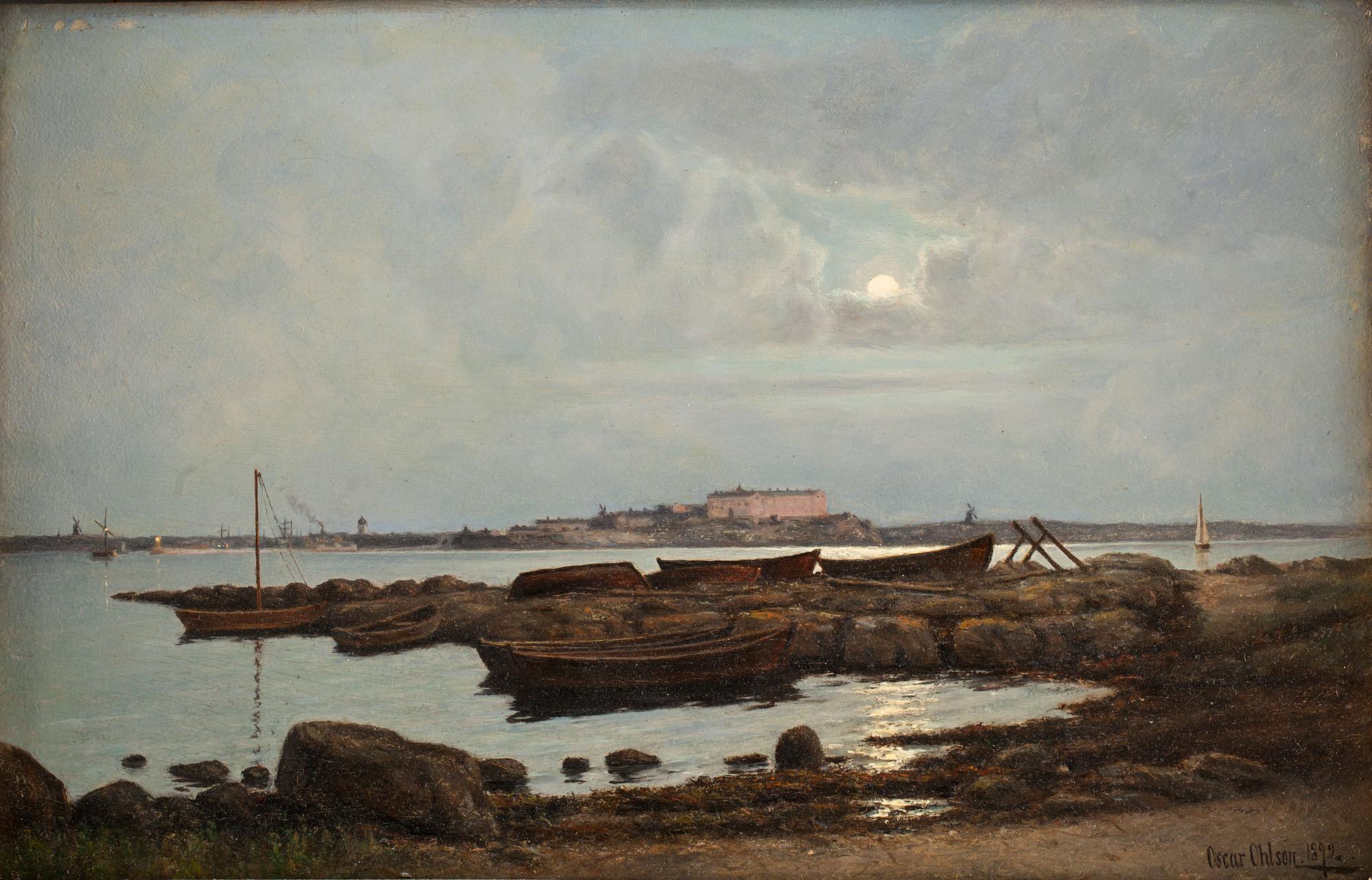 OSCAR OHLSON, olja på pannå. Signerad och daterad 1892.