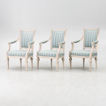 A set of three late Gustavian open Armchairs by O. Eriksson (1754-1808).