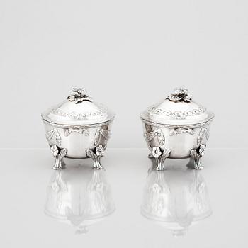 A pair of Swedish Gustavian silver sugar bowls, mark of Lars Boye, Stockholm 1776.