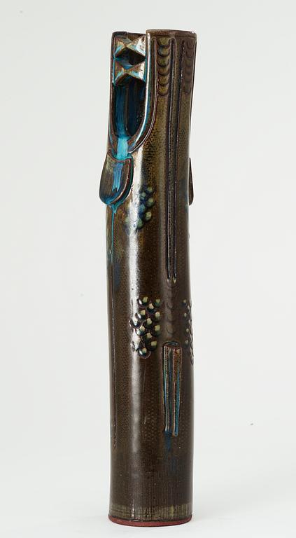 A Wilhelm Kåge 'Farsta' stoneware vase in the shape of a 'dragon fish', Gustavsberg studio 1955.