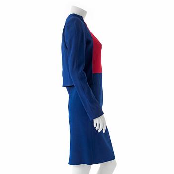 ANTONIO BERARDI, a two-piece blue and pink dress consisting of jacket and dress.